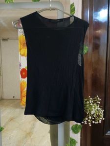Zara Woman Black Drape Sleeveless Mesh Top