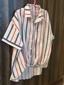 A white with colour striped shirt for women