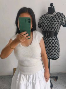 Fluffy White Sleeveless Top