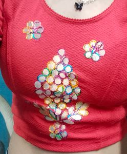 Stretchable Red Colour Blouse Multicolour Work