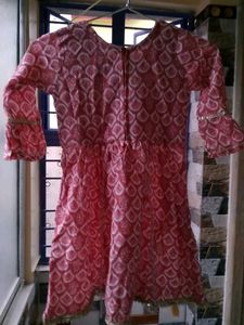 Pink &amp; White Printed Anarkali