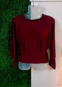 Burgundy Mock Neck Long Sleeve Top