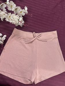 Pink Cute Ribbed Shorts