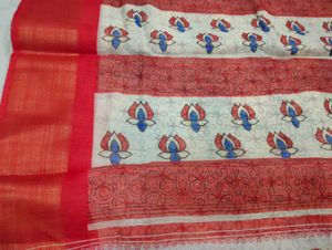 White Red Border Saree