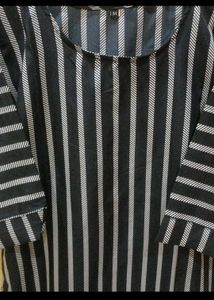 Striped Black Kurta with White Strips