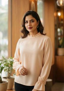 AND Elegant Peach Ruffle Blouse