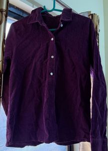 Burgundy Velvet Button-Up Shirt