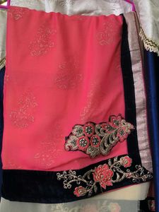 Coral Embroidered Saree