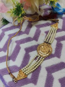 Pearl and Gold Tone Adjustable Necklace