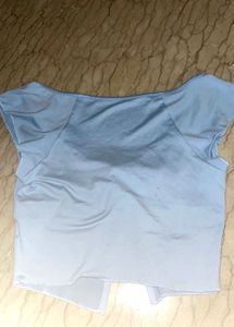 Blue Satin Silk Twist Crop Top