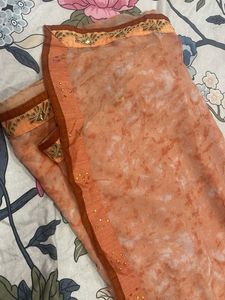 Peach Tie-Dye Saree with Embellishments