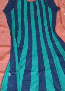Pure Cotton Green Blue Printed Anarkali Kurti