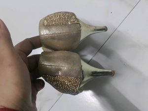 Golden Studded Peep-toe Heels