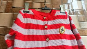 Red &amp; White Striped Cardigan