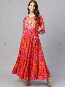 Beautiful Bright Red Anarkali Dress From Myntra, S