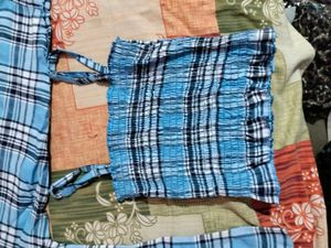 Blue Plaid Shirt &amp; Top Set