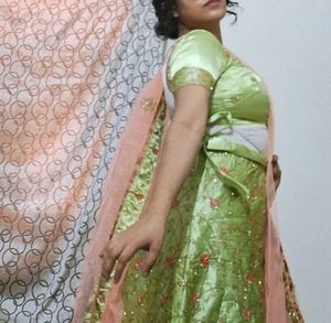 Green & Orange Embellished Indian Lengha