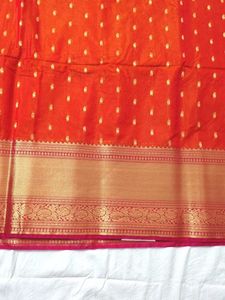 Orange &amp; Pink Pattu Saree