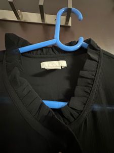 Chic Black Georgette Ruffle Neck Top