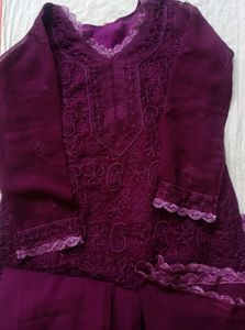 Chikenkari Embroidery Work Kurta Set With Plazo&amp;Du