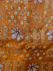 Silk saree in orange colour and wine mundani