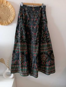 Global Desi Black Floral Ethnic Skirt