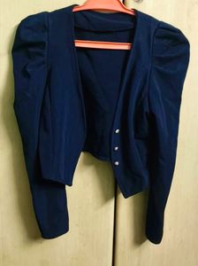 Chic Navy Blue Puff Sleeve Jacket