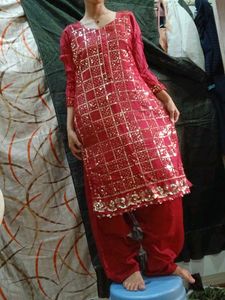 Red &amp; Gold Sequin Kurti
