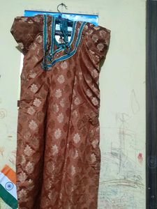 Brown &amp; Teal Embroidered Suit Set