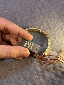 Half Gold Brown Leather Bracelet