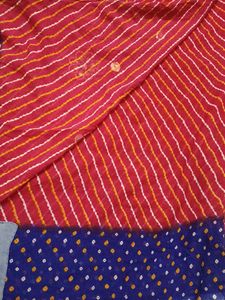 Bandhej Saree - Pink &amp; Blue