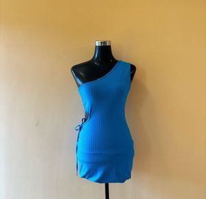 Blue One Shoulder Cutout Dress