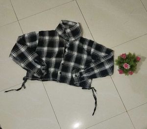 Black & White Check Crop Shirt For Women And Girls