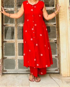 Red Polka Dot Kurta Set