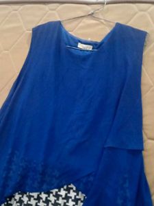 Blue Top with Houndstooth Skirt