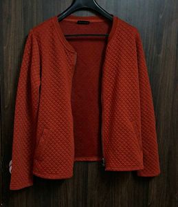 Brick Red Quilted Zip-Up Jacket
