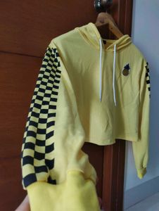 Yellow Checkerboard Sleeve Crop Hoodie