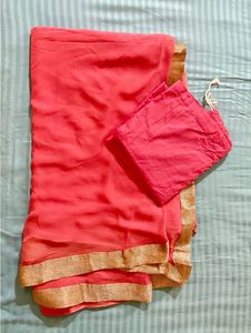 Beautiful Peach Saree With Sequence Blouse