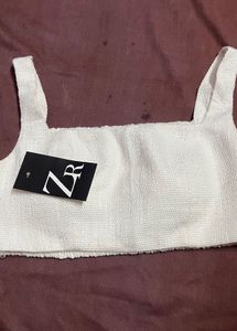 Zara White Textured Crop Top