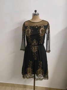 Elegant Black &amp; Gold Embellished Dress