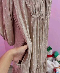 Vintage Beige Polka Dot Midi Dress