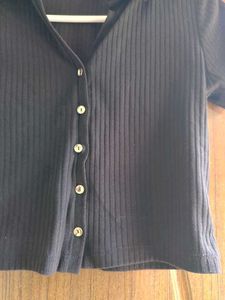 Ribbed Button-Down Top