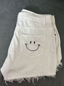 Distressed White Denim Shorts