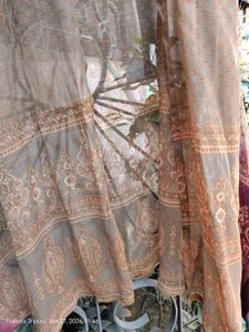 Brown Sheer Shrug with Printed Sleeves