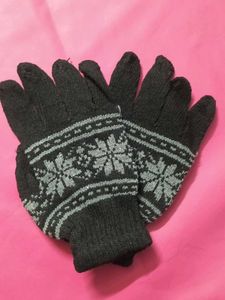 Cozy Wool Blend Gloves - Grey Pattern