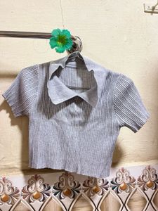 Gray Ribbed Knit Crop Top
