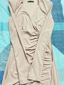 Blush Pink Ruched Bodycon Dress (ZARA)