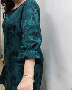 Bottle Green Floral Print Dress