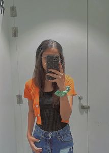 Orange Ribbed Knit Cardigan