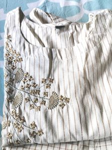 Embroidered Striped Kurta Set